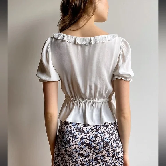 ❗️SOLD❗️ Sunday Best Off White Short Sleeve Embroidered Marisol Blouse Size M - Picture 3 of 11